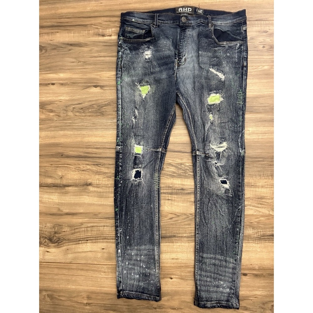 AHP Another Hype Piece Men's Ripped Skinny Jeans Size 42‎ Paint Splash